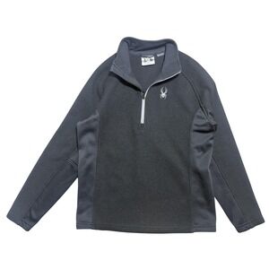 Spyder Pullover Mens Large Gray 1/4 Zip Grid Fleece Ski Hiking Performance Top‎